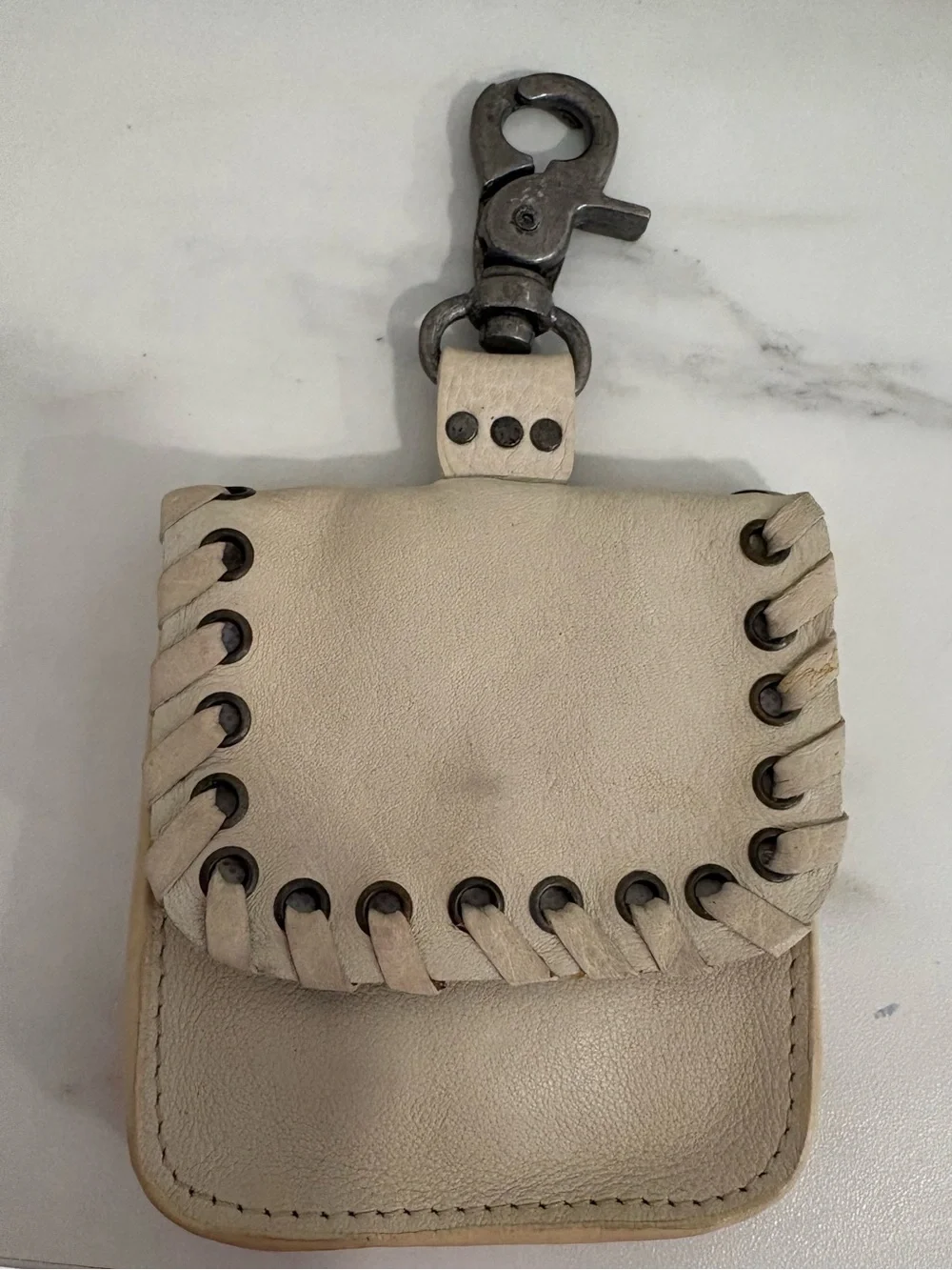 Free People Cream Leather Whipstitch Clip Wallet